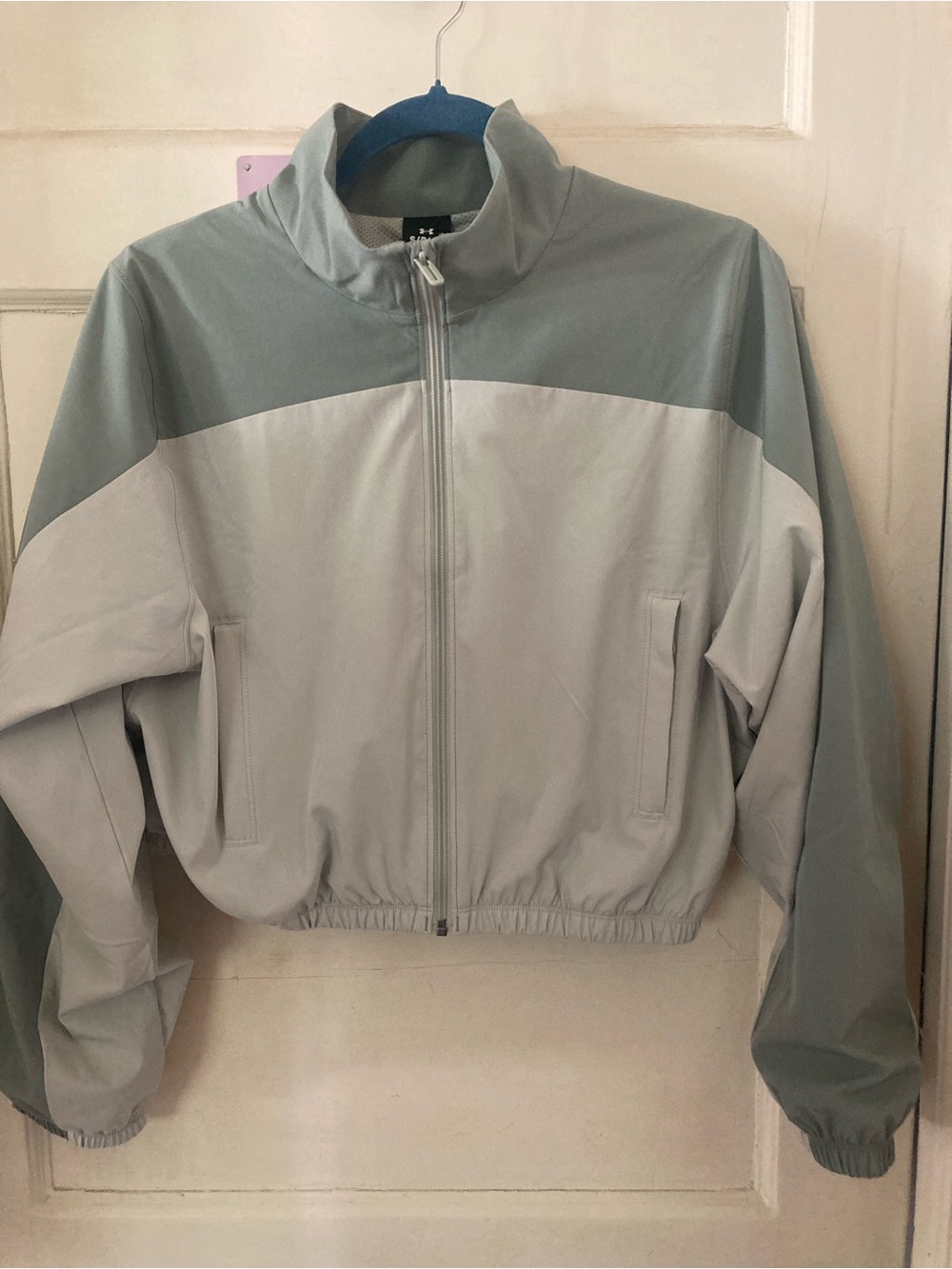 Under Armour Light Gray and Sage Two-Tone Zip Bomber Jacket